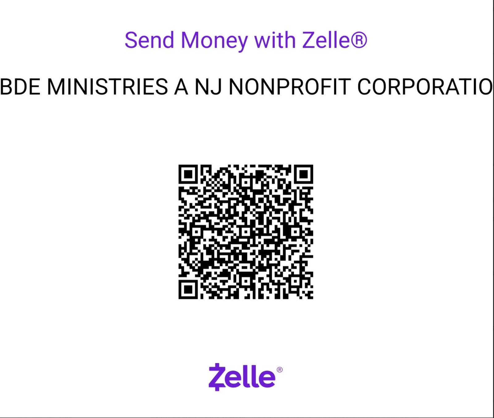 Scan to give via Zelle